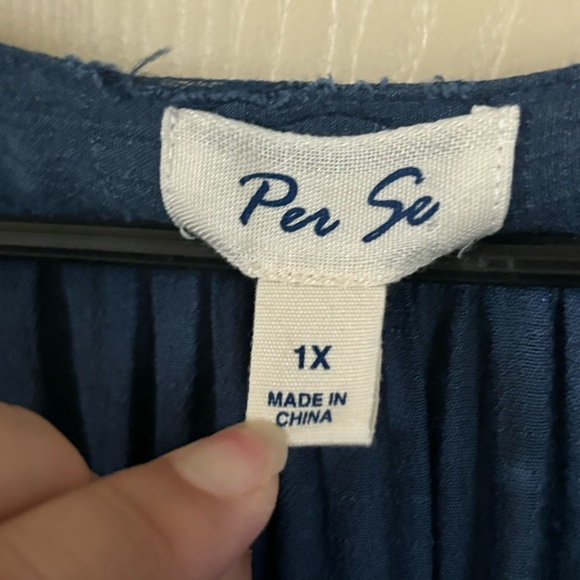 Per Se Navy 1X Tunic Long sleeve, with embroidered accents - Picture 3 of 6